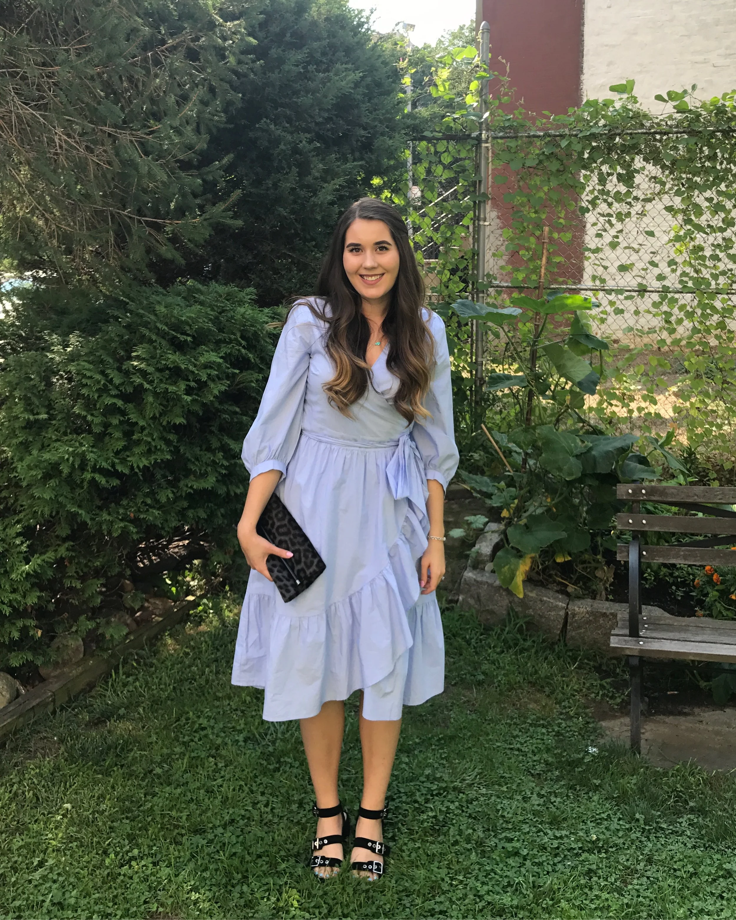 blue ruffle wrap dress