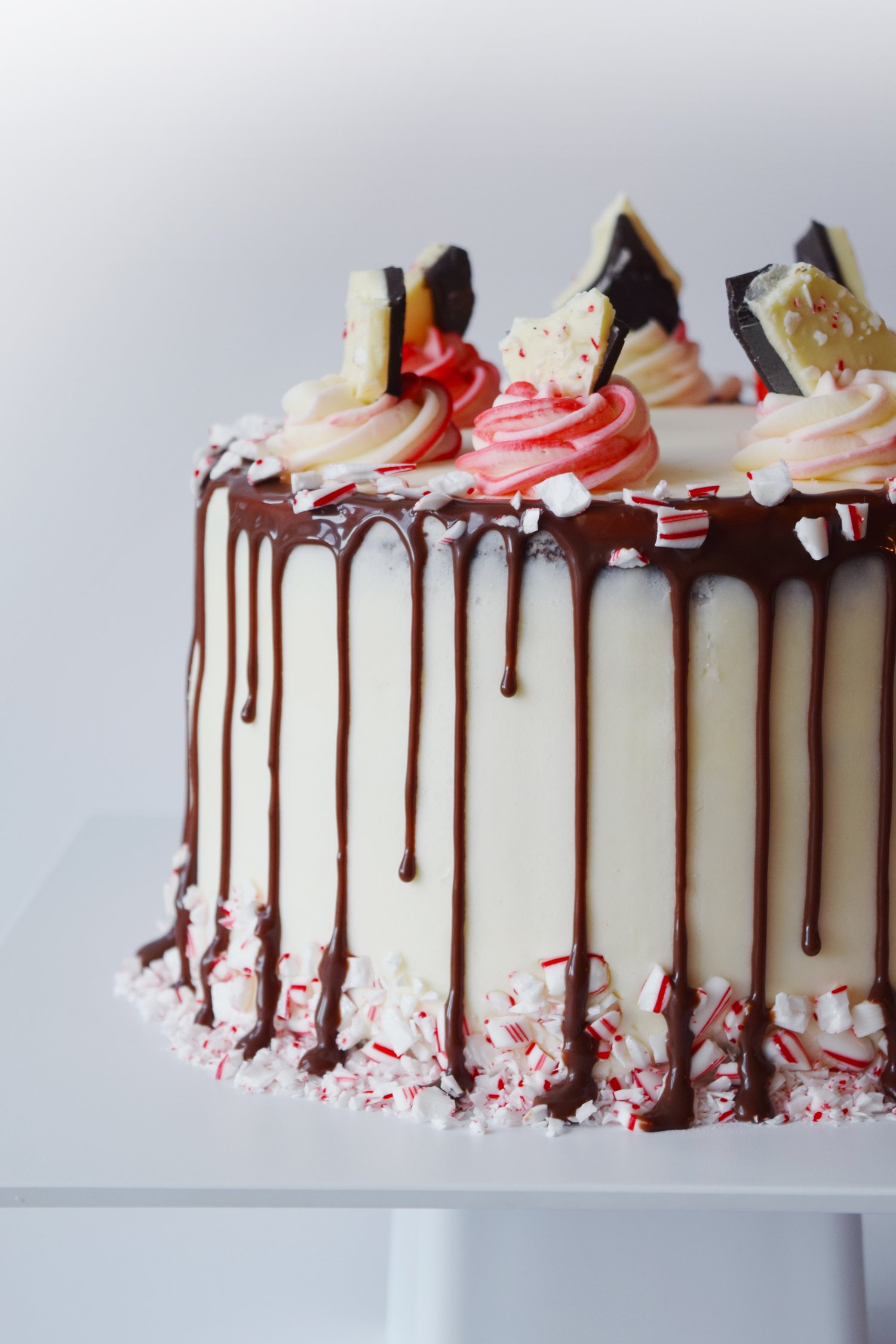 Peppermint Bark Chocolate Cake with Peppermint Buttercream Frosting