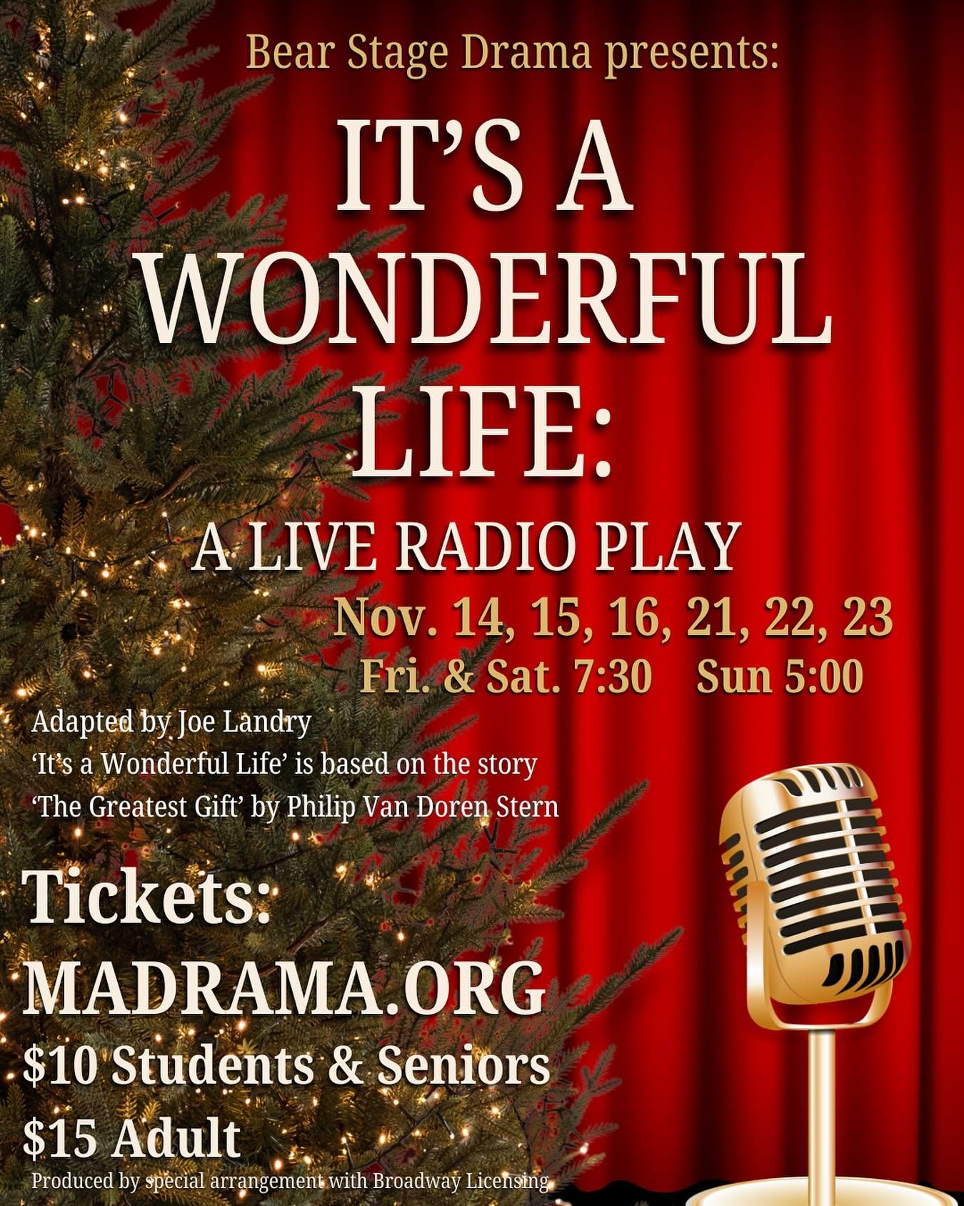 Come see It&rsquo;s a Wonderful Life this weekend and next! Buy your tickets before they sell out with the link in our bio🎙️ See you there!