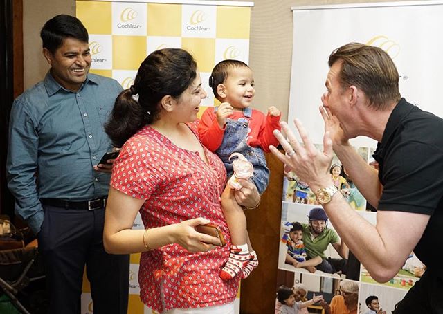 Playing peekaboo with a gorgeous cochlear recipient! An amazing life ahead of her ! 
The smile says it all 💛 @cochlearindia #soundsofcricket #hearingmatters