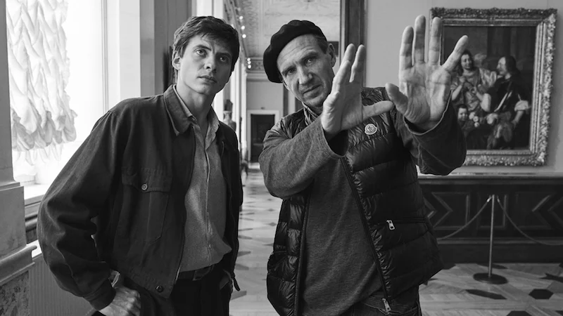 Ralph Fiennes directs Oleg Ivenko during the filming of ‘The White Crow’