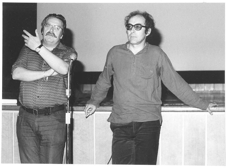 Jean-Luc Godard at the FIAF Congress of 1979 in Lausanne, with Freddy Buache, director of Cinémathèque suisse from 1951 to 1996 Photo ©Cinémathèque Suisse Collection. All rights reserved