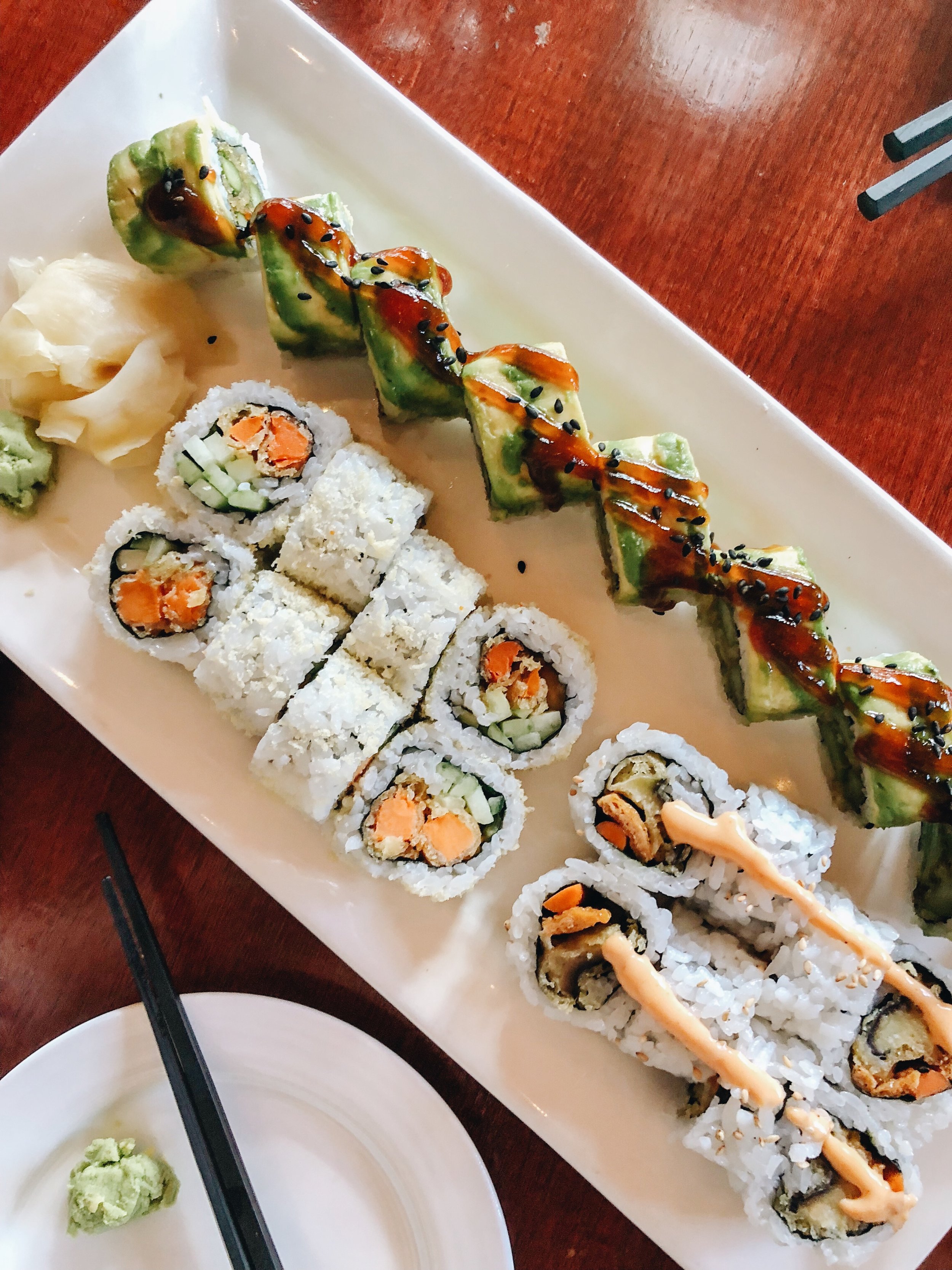 Green Dragon Roll, Veggie Tempura Roll and Nasuyaki Rol l from UCHU !