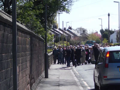 Showing the annual walk on Good Friday from one of the starting points in West Derby