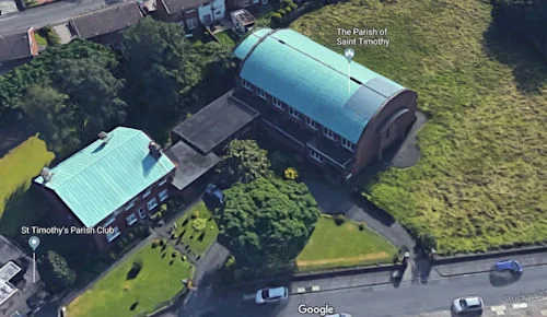 Satellite View of St Timothy's Church and House. The Club is no longer open.