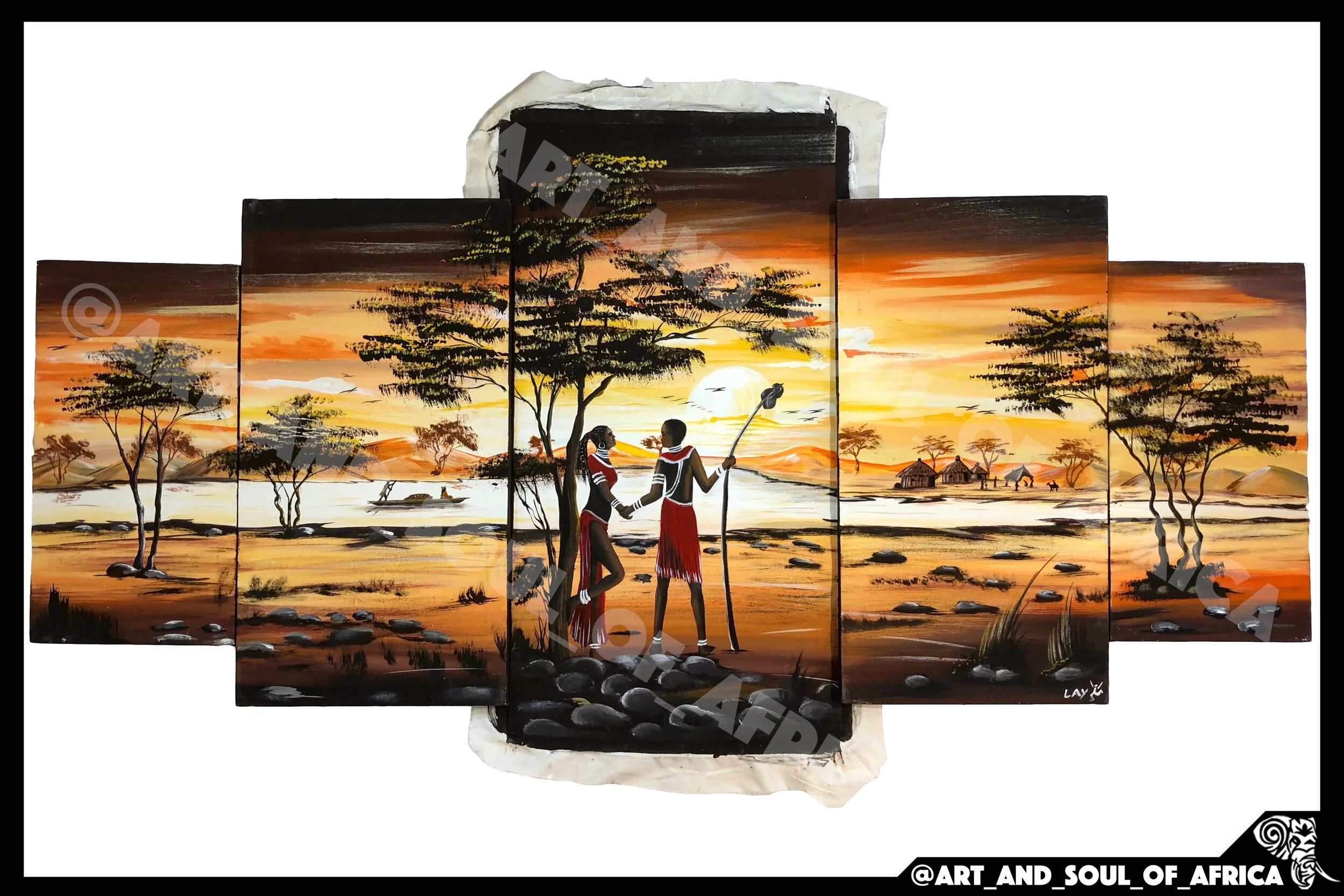 5-Piece Maasai Couple at Sunset - 190x100cm