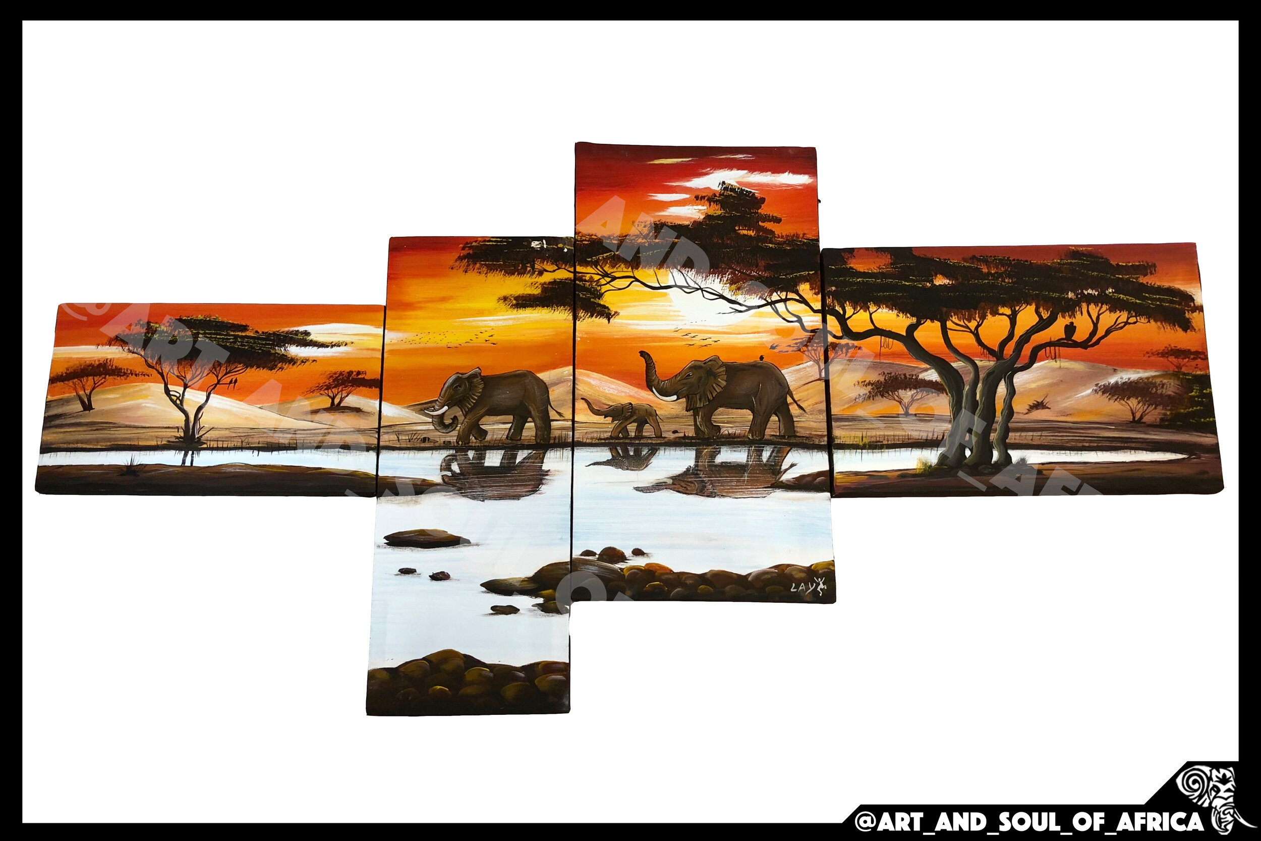 4-Piece Elephant Family at Sunset - 180x80cm
