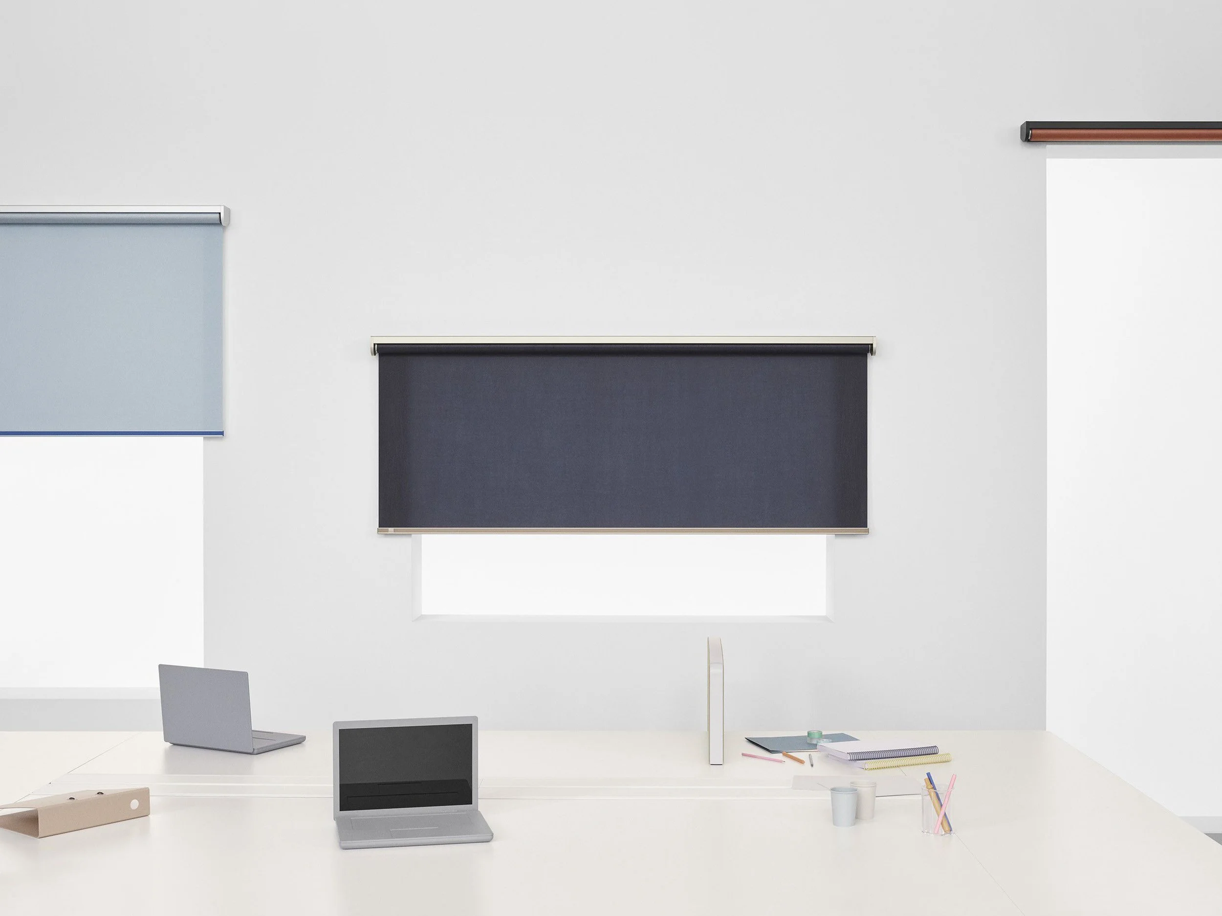 The Kvadrat Roller Blinds system enables you to optimise your indoor climate and introduce beautiful textiles to interior spaces. It is designed by Ronan and Erwan Bouroullec. Constructed out of top quality, durable aluminium, the made-to-order system combines aesthetic and functional excellence. It allows you to control light levels, glare and temperature, and thereby ensure a consistently comfortable environment.