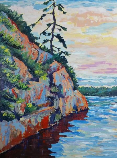 Charlton Lake Acrylic Cliffs with tree over water I Hear You Calling Me copyright Renee Forth Fukumoto.jpg