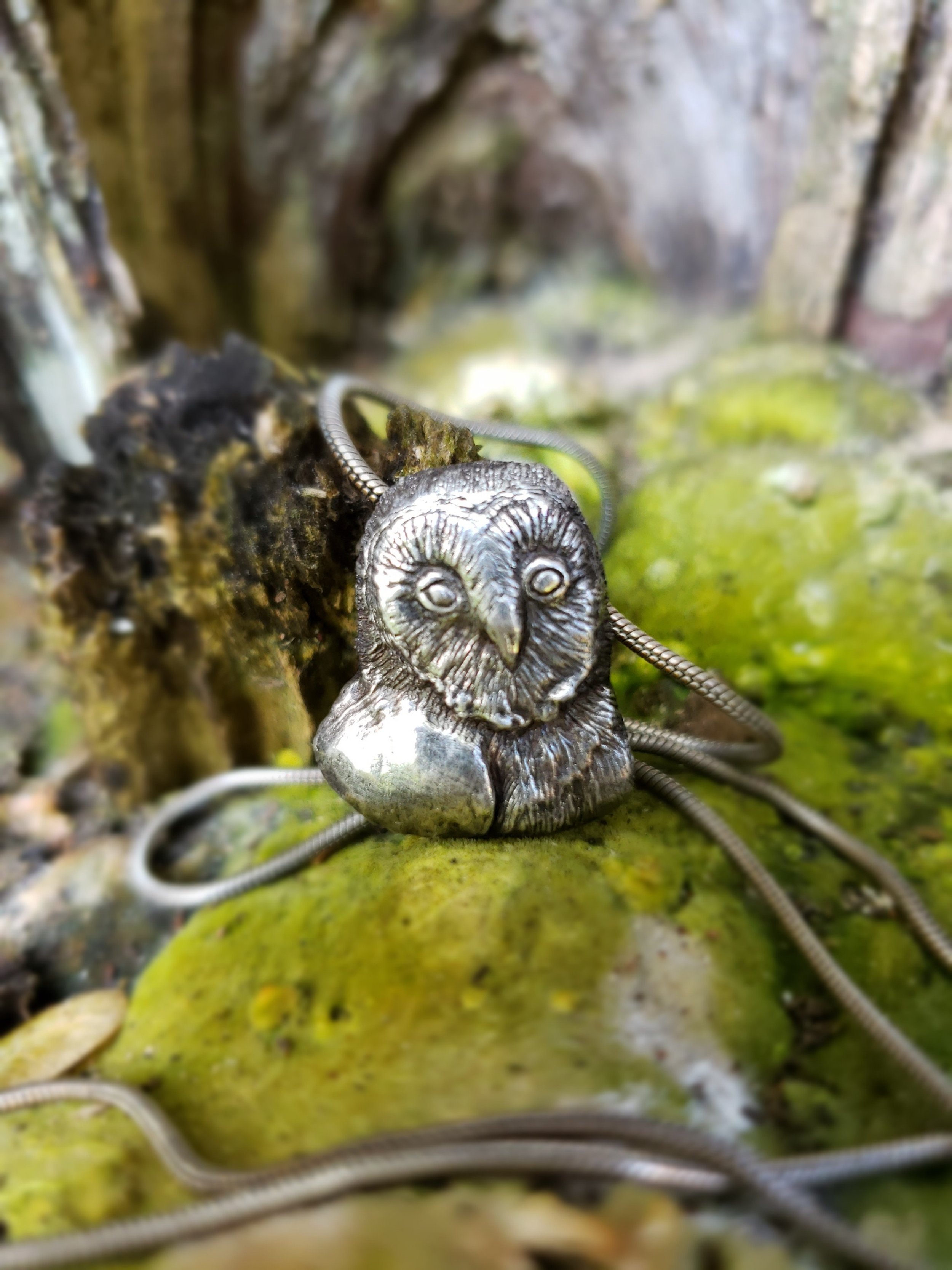 Fine Silver Sculpture Pendant: Barn Owl 