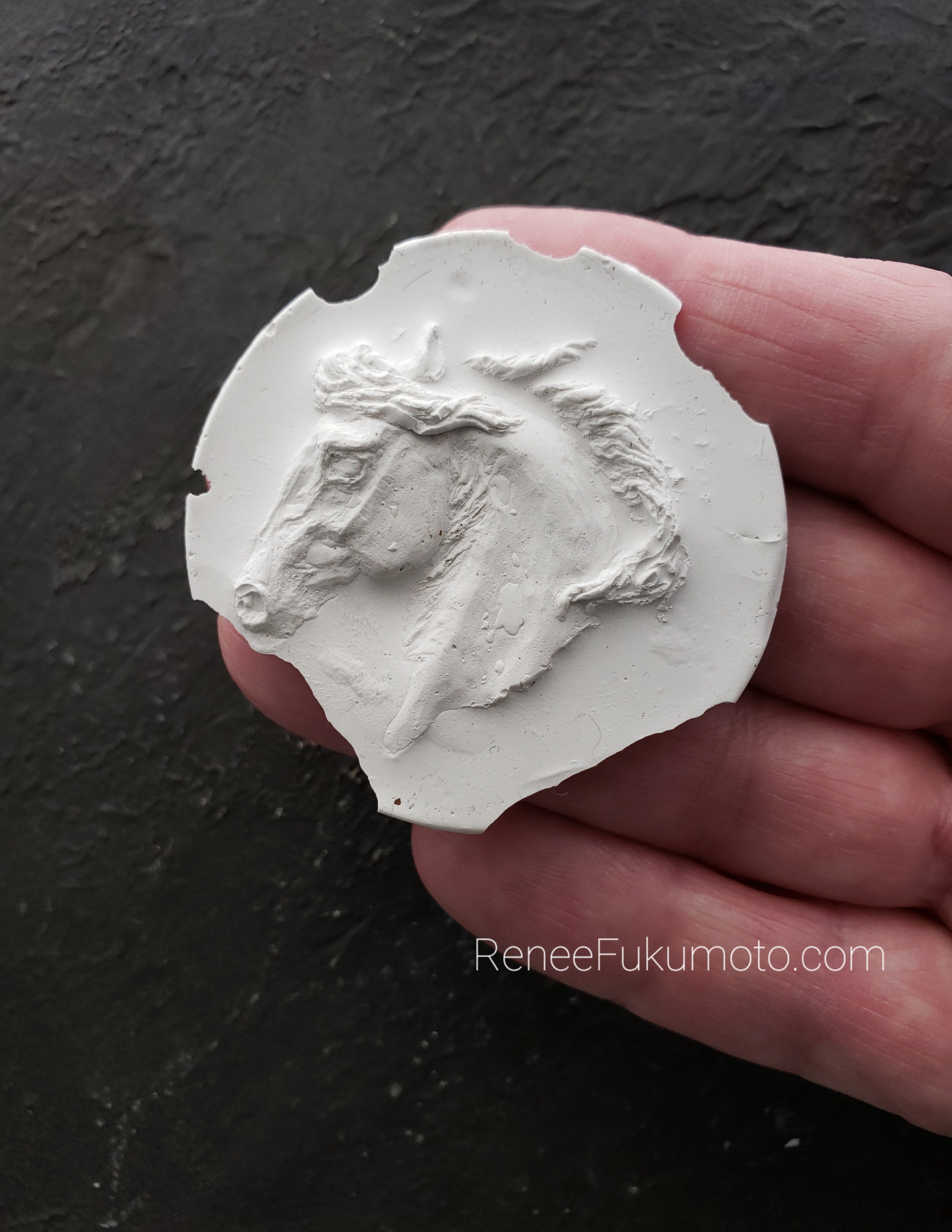 White horse head sculpture intaglio renee fukumoto.jpg