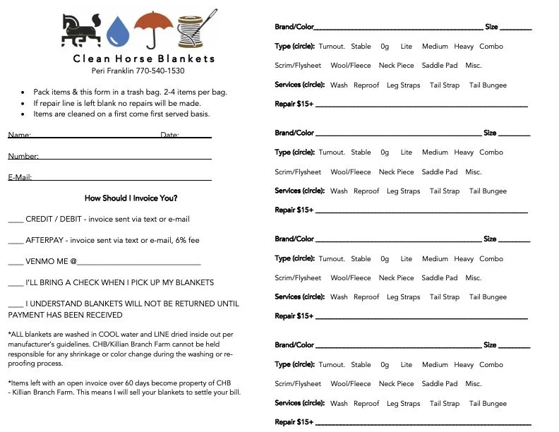 CLEAN HORSE BLANKETS