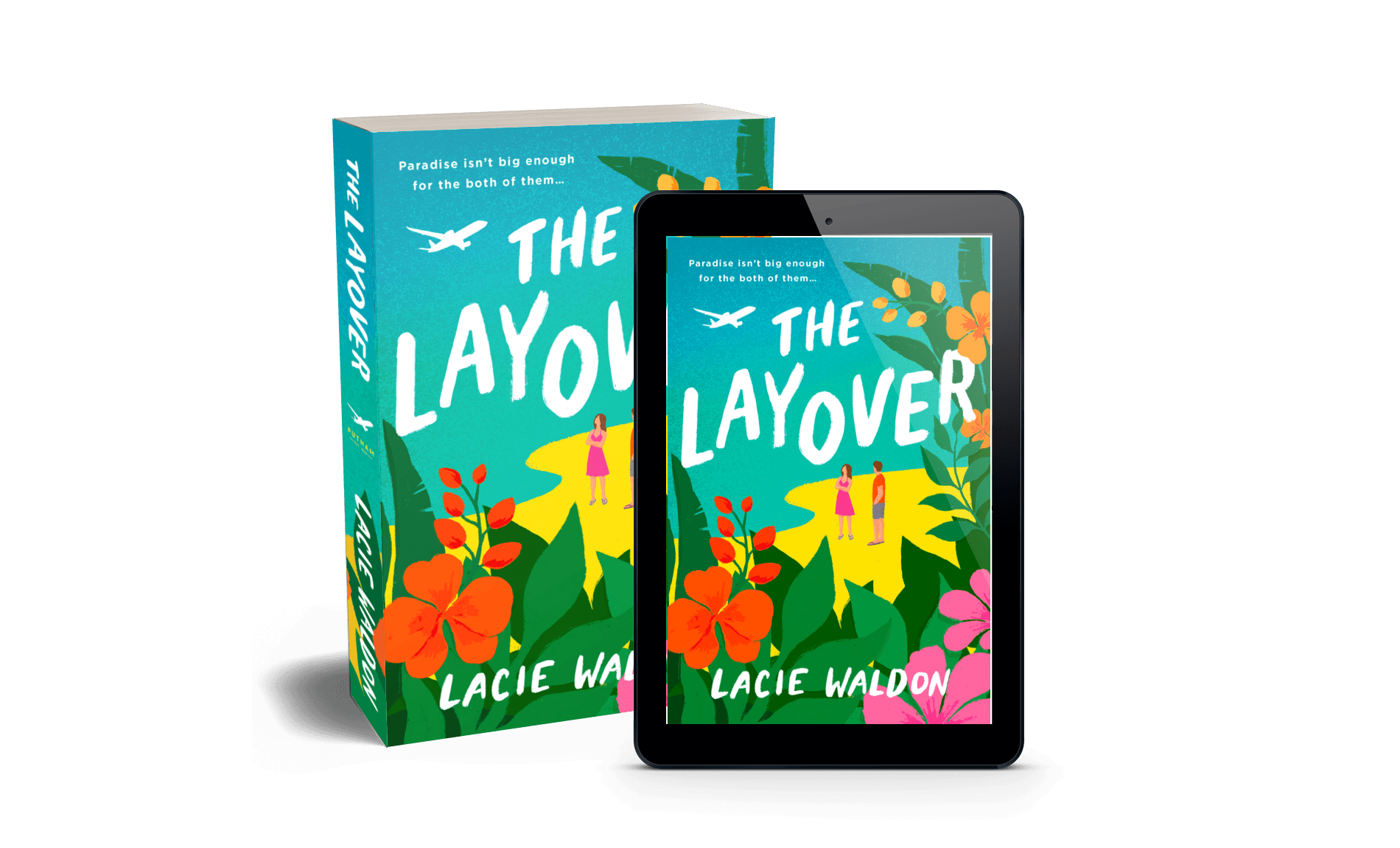 Two device mockup of novel The Layover by Lacie Waldon