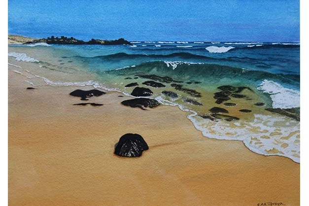 04- Beach on Kauai (10 x 14.75) SOLD- Beach Scene Along .jpg