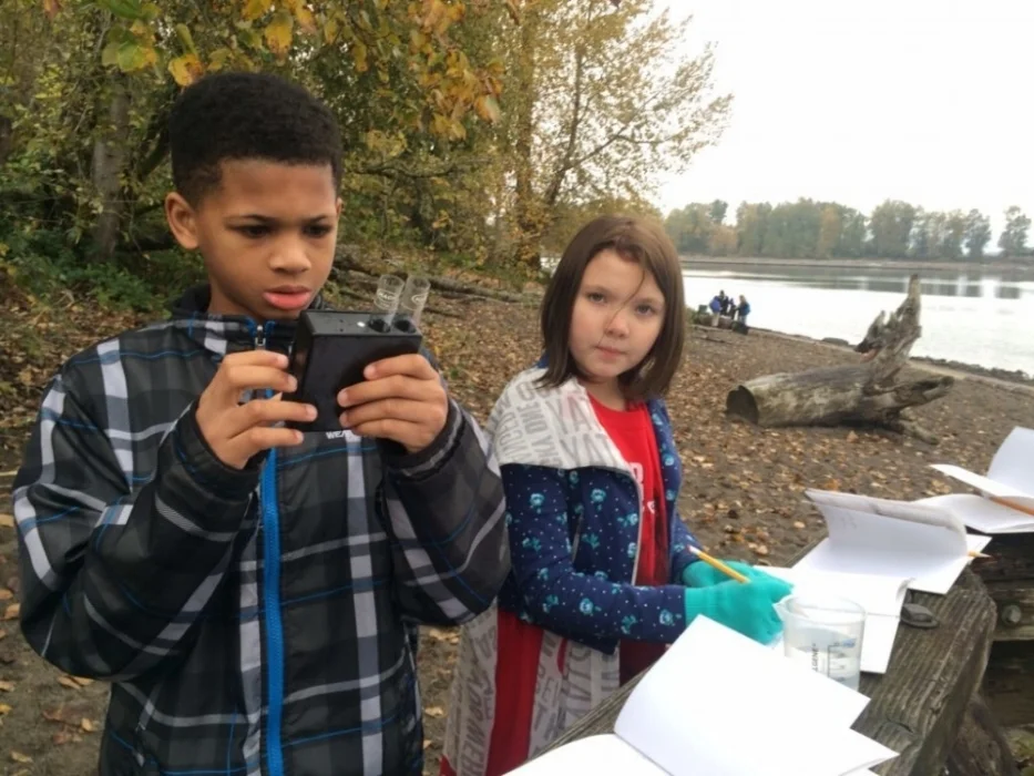 Boise-Eliot/Humbolt students testing water samples at Kelley Point Park in Portland