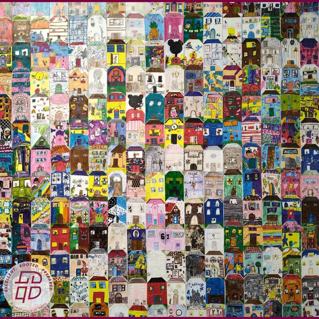 Congratulations to our talented first through eighth-grade students and to our creative art teachers, Mrs. Bergsma and Mrs. Bruinsma! Their mixed-media artwork, Love Your Neighbor, received the highest number of votes from attendees at the Christian 