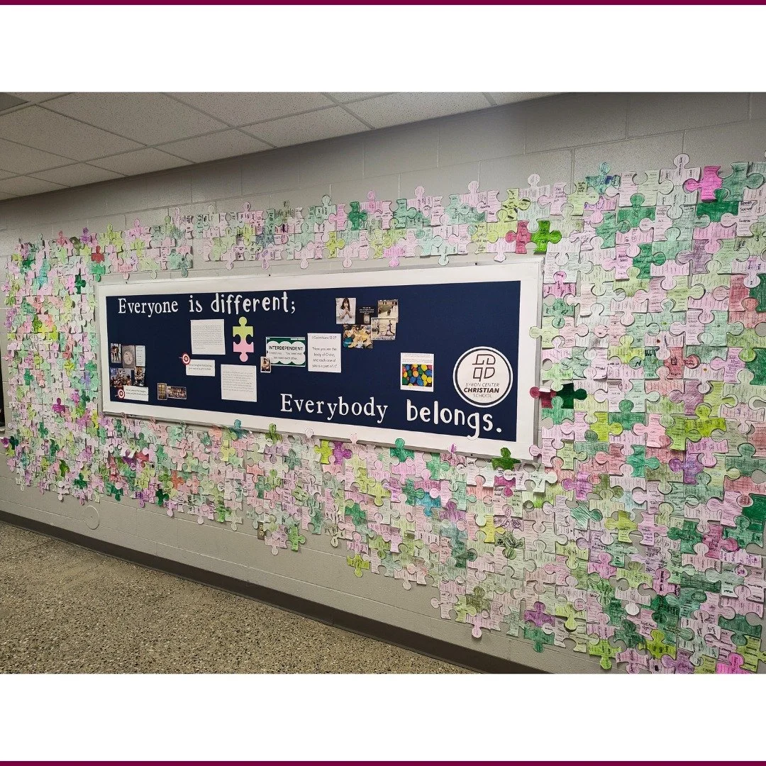 During middle school small groups and elementary family groups, students spend time together deepening their faith and building community. Last week, all first through eight grade learners created puzzle pieces, with each piece listing both talents a