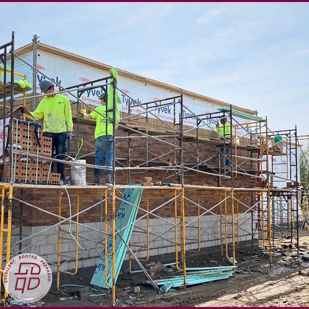 Earlier this week, the rain was coming down, but now we are so thankful that brick is going up! #bccs #bccswithfaith