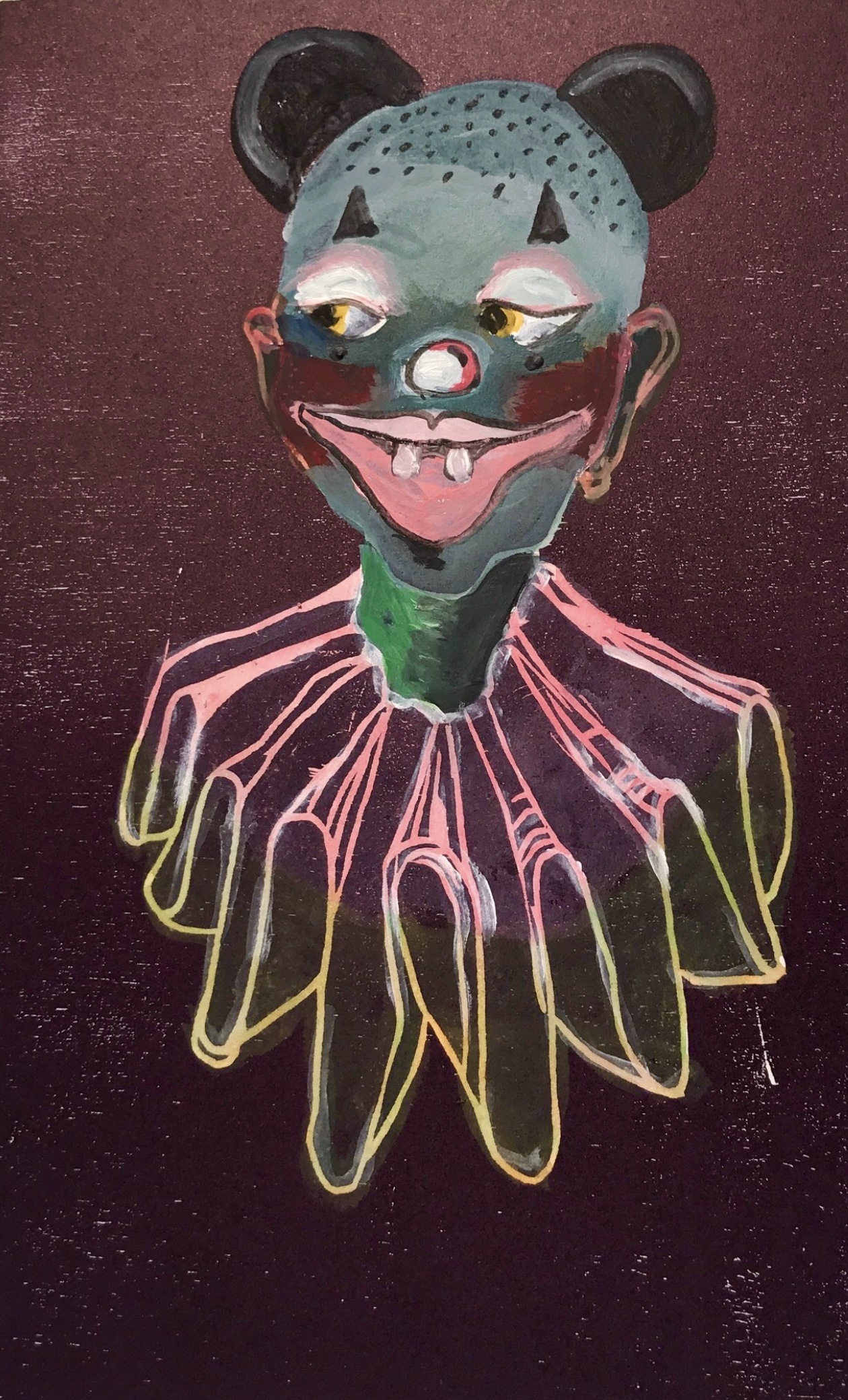   mouse-clown   woodblock print and acrylic   2018 