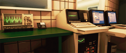 I took screenshots of my desktop to use for the monitors here. The oscilloscope graphs were generated in Adobe Illustrator. A mask texture was used vertically and horizontally for the graphs to give them their refresh rate. The CRT displays use a 29x multiplier for the panning mask to give them that flickering look. (why 29? half of their actual refresh rate, because 60 was too much, minus 1 to give it an uneven look):