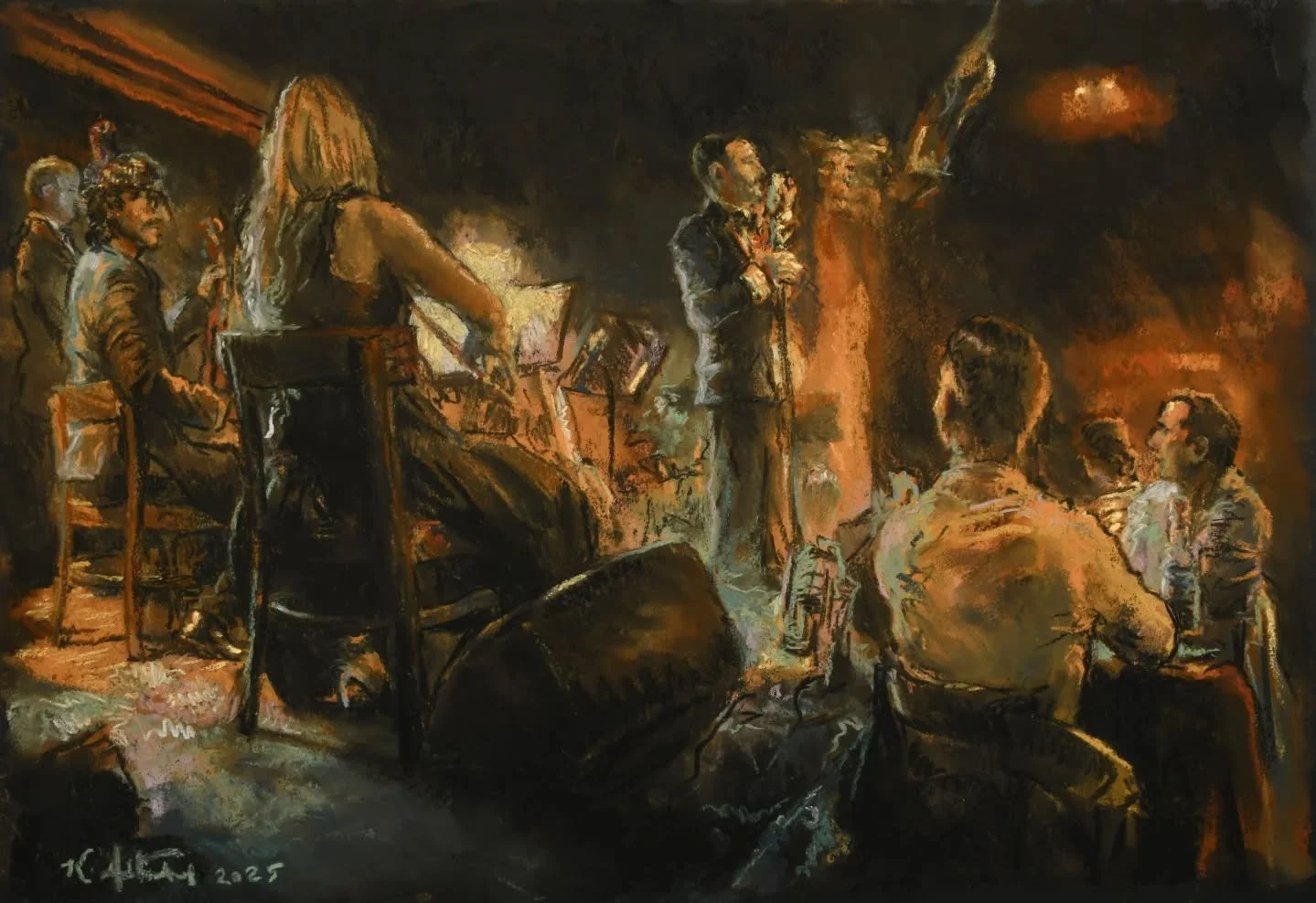 Getting major 2019 vibes from this piece I just completed of last week's @gladragsjazz show at @cuttingroomnyc !! 
.
This style here is very reminiscent of the work I was doing circa 6 years ago (smudging aside - that's a more recent development). Ma