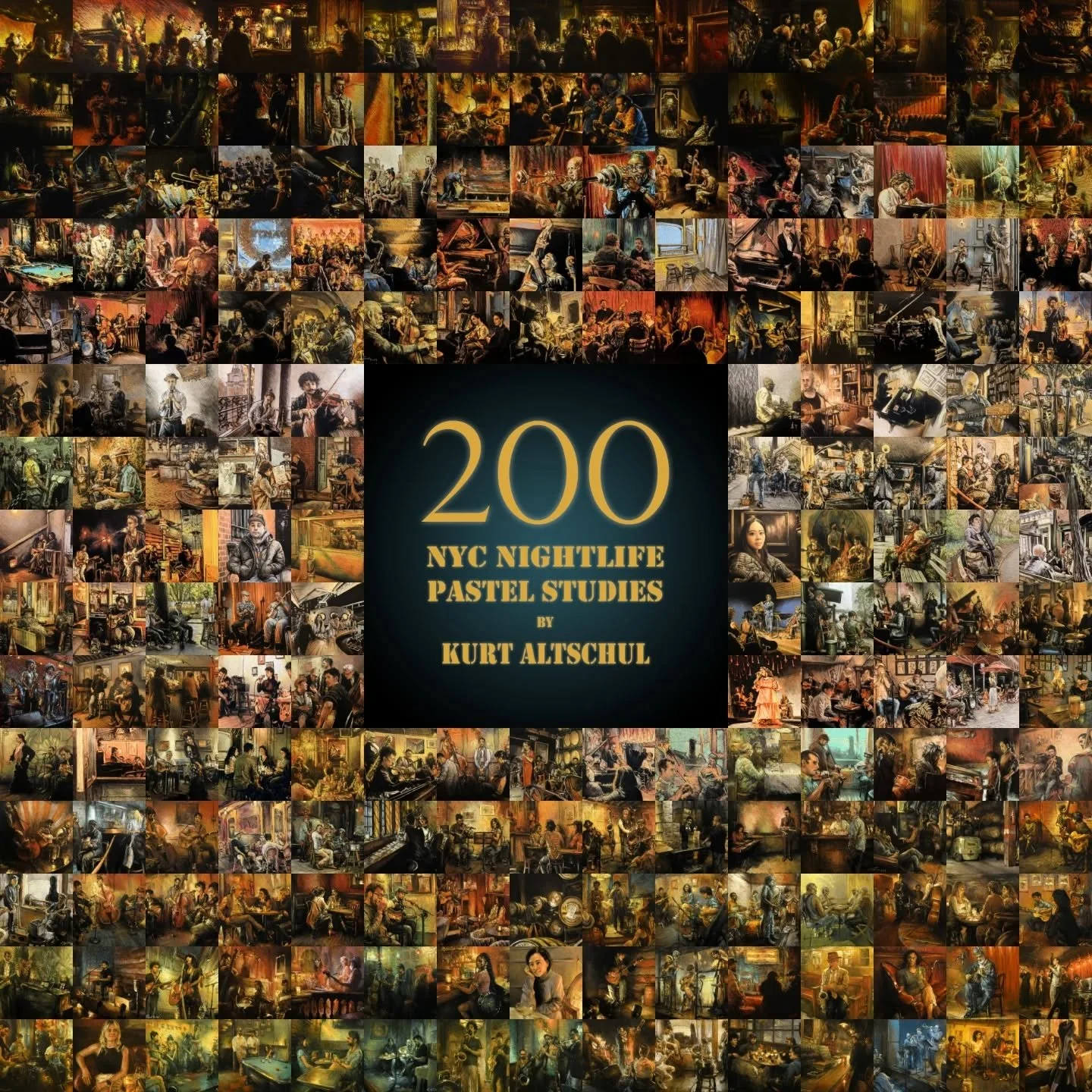 Well, here you go, folks - 200 New York City "nightlife" pastel studies in the books!  In chronological order by date of completion (2016-2025). You're looking at roughly 2,500 hours of drawing, plus countless more hours waiting for late ni