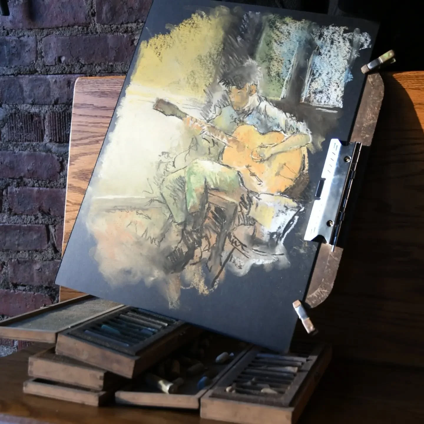 90 minutes into my latest piece. 
.
Finally made it to The CAT.
.
Finally got Josh in a portraitesque setting.
.
Stay tuned. 
.
#studiojunk #Brooklynrubs #nycnightlife #dustcollectors #portrait