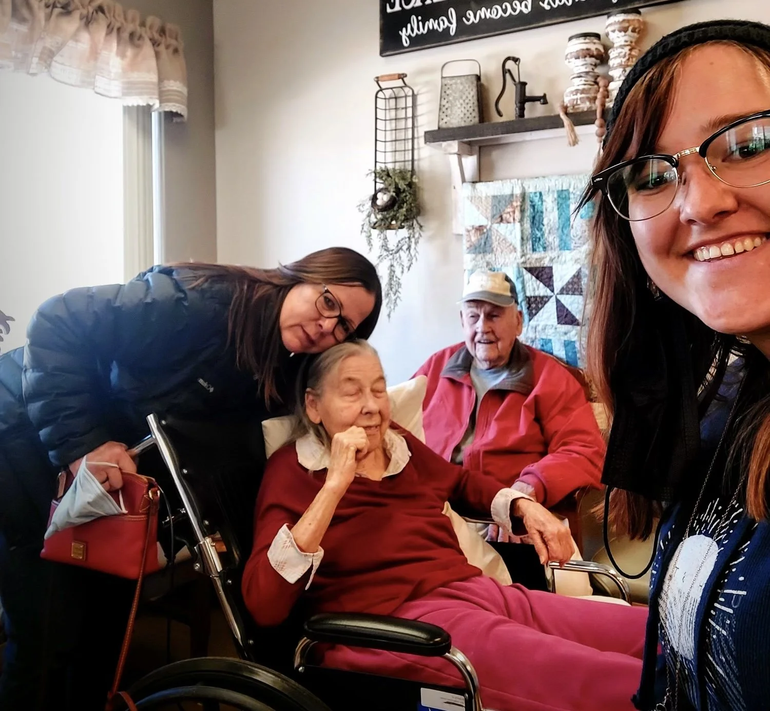 Kim, Megan, and Dad visit Mom