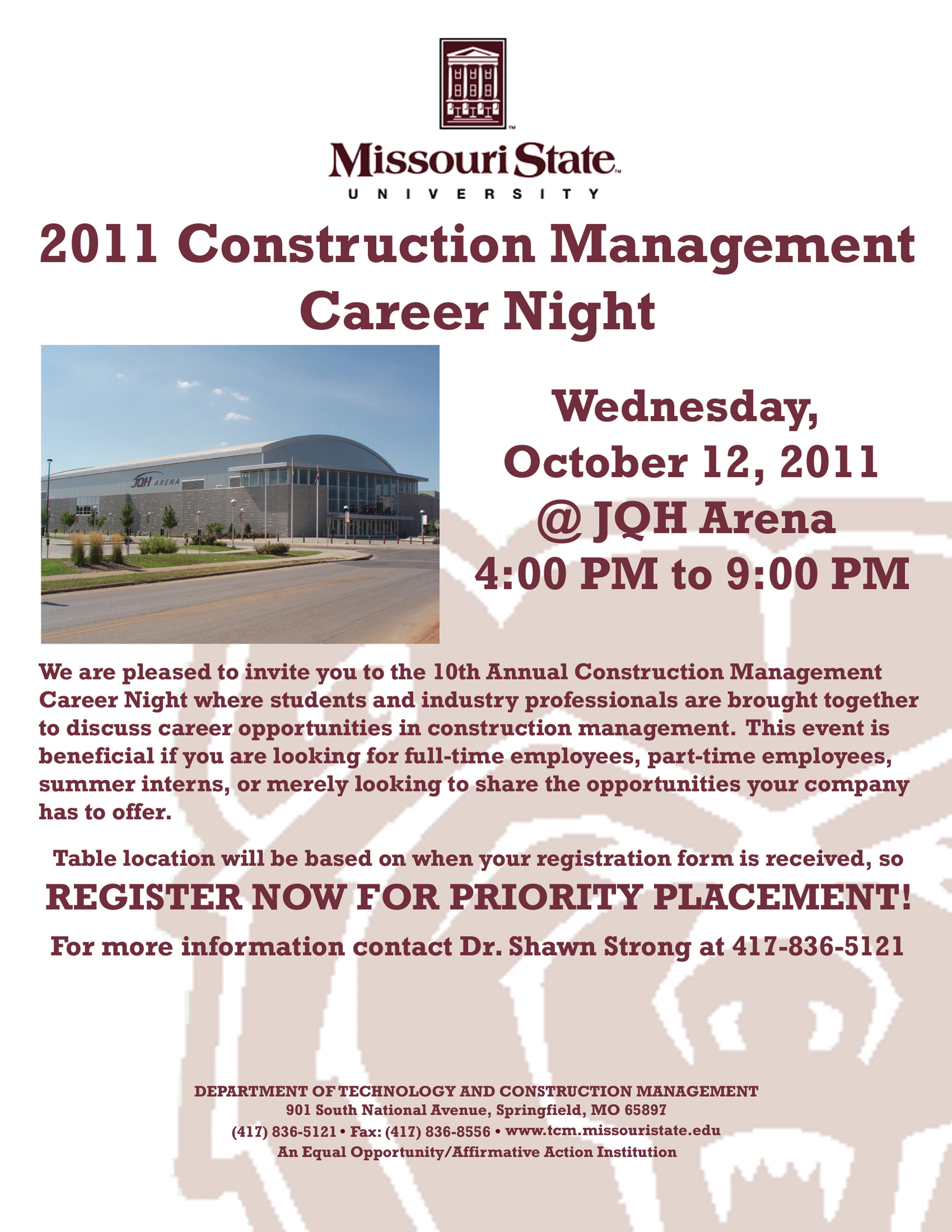 A design I created as Graduate Assistant for the Technology & Construction Management Department to be used for posters, flyers, and invitations to their annual Career Night. 