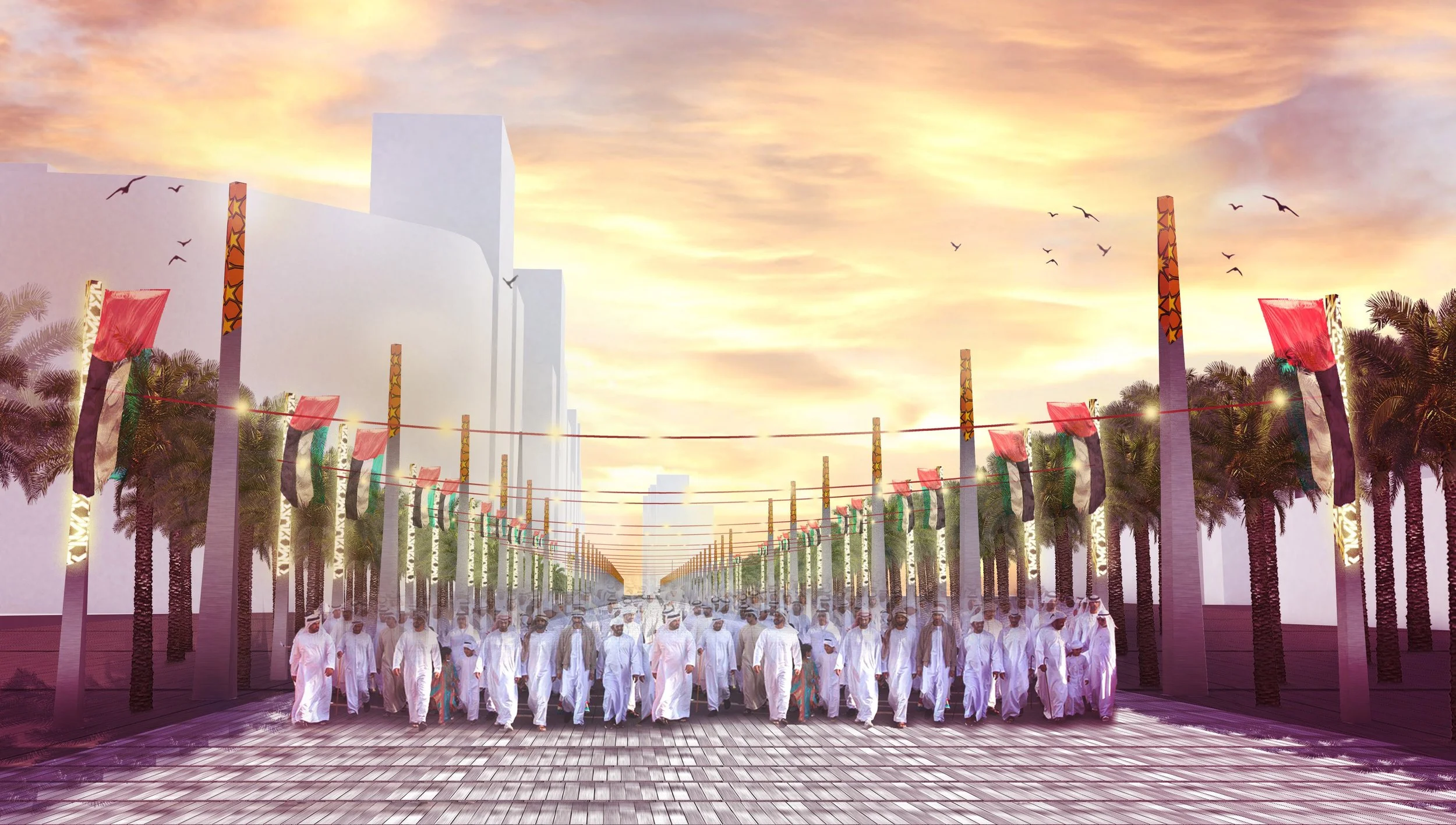 Competition Design. Proposed pedestrian ceremonial corridor to celebrate Abu Dhabi’s rich cultural heritage.