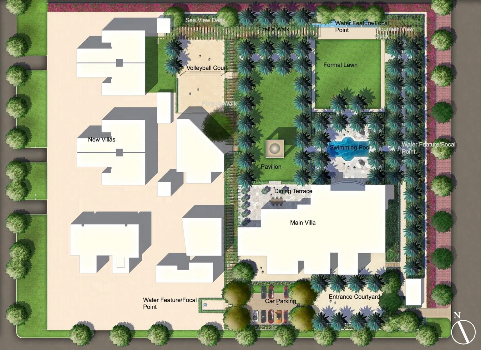 Residential landscape concept design for villas in Muscat, Oman.