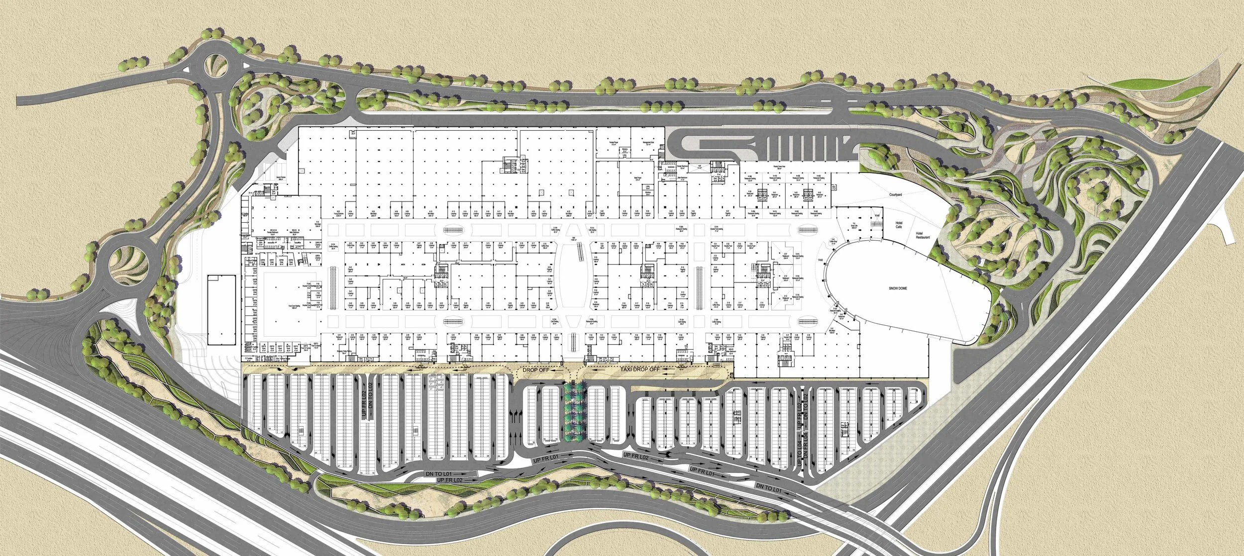 Illustrative plan of proposed landscape design around mall.