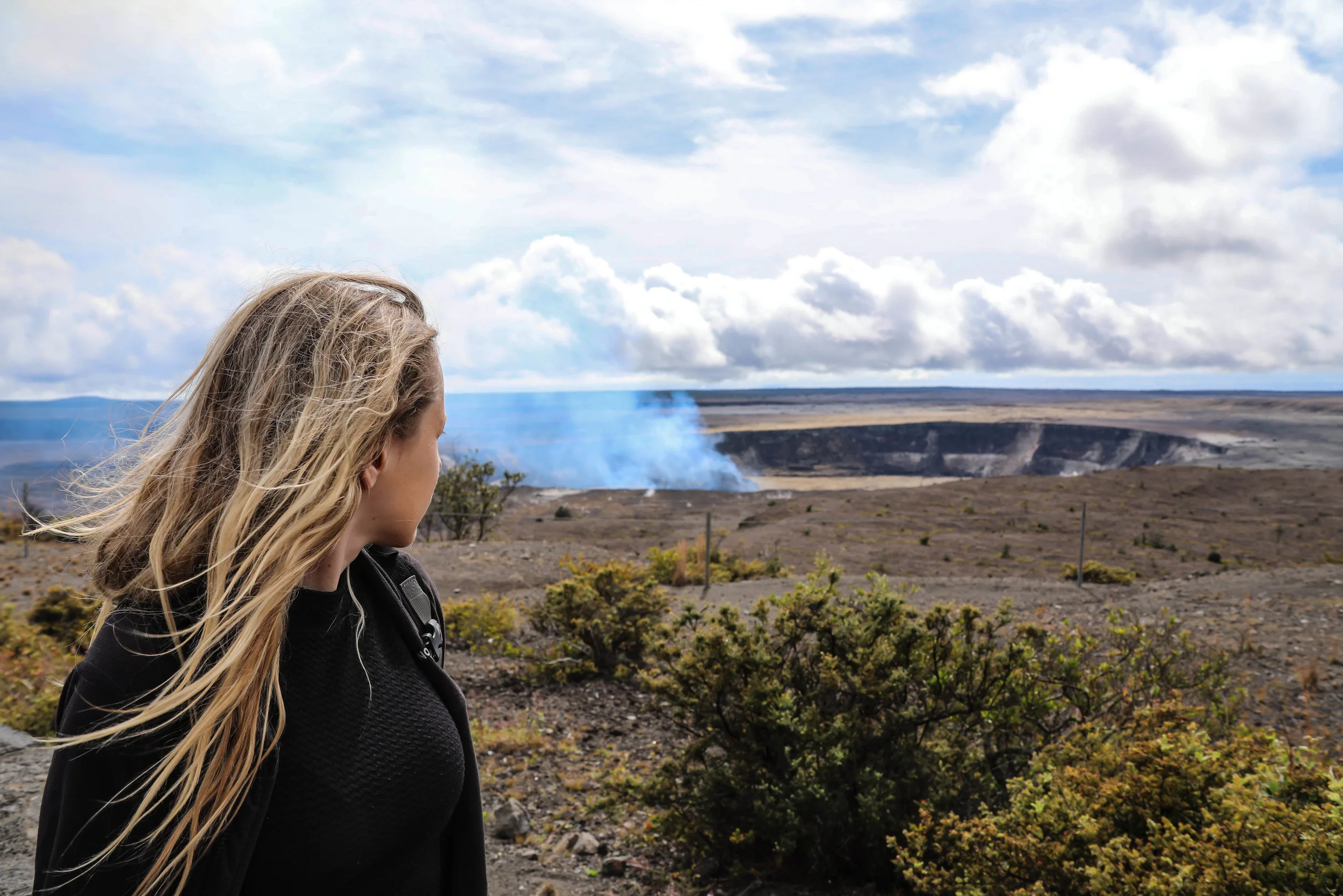 Hiking near Kilauea Volcano in Hawaii Volcanoes National Park.