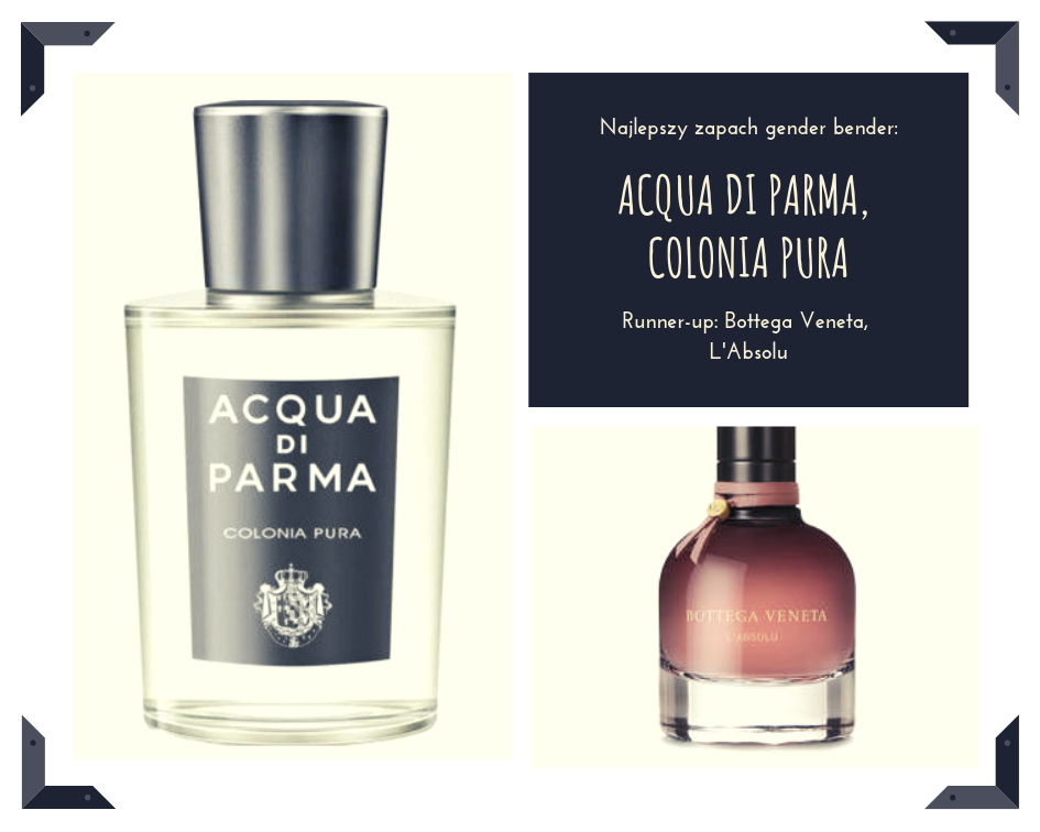 Gender bender, czyli zapach łamiący schematy płci. Colonia Pura, oficjalnie dedykowana facetom, z pewnością zachwyci swoją białokwiatową nutą panie. Nowa wersja wody perfumowanej Bottega Veneta powinna pięknie ułożyć się na męskiej skórze, emanując skórą, ambroksanem i lekką wanilią (me-tested!),
