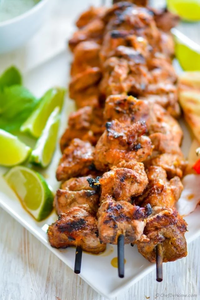 Blackened Chicken Skewers, Red Bliss Smashed Potatoes, Roasted Garlic Steamed Green Beans, Scallion Aioli