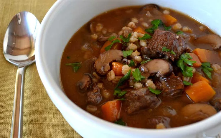 Beef & Barley Soup, Local Kale, Cremini Mushrooms