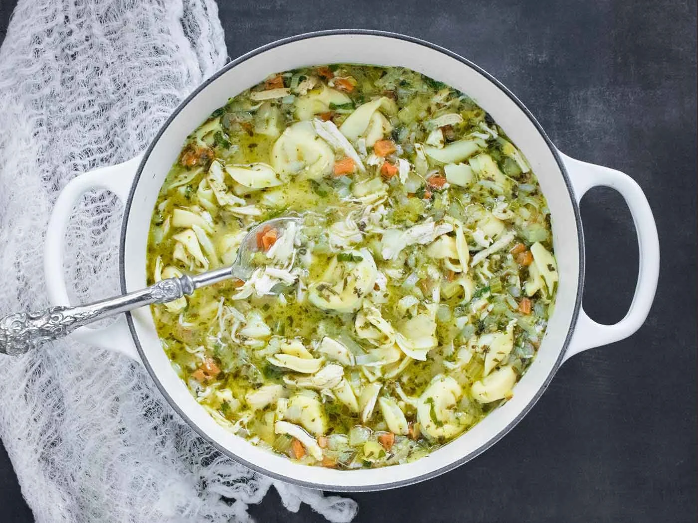 Roasted Chicken Tortellini Soup
