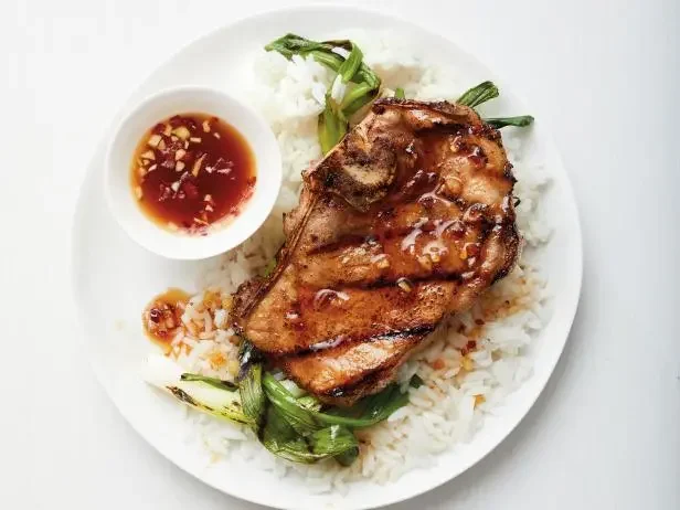(GF) Teriyaki Chargrilled Pork Loin, Sesame Jasmine Rice, Steamed Baby Bok Choy, Spicy Rice Vinegar Tamari Dipping Sauce