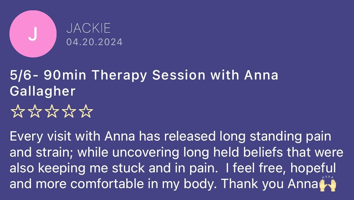 Thank you Jackie!!! I look forward to working with you again soon! Thank you for your support! ✨💜#massagetherapy #myofascialrelease #neuromuscular #therapygoals #somatic #holistic #bodywork #release #reset #myrtlebeach #northmyrtlebeach #massagether