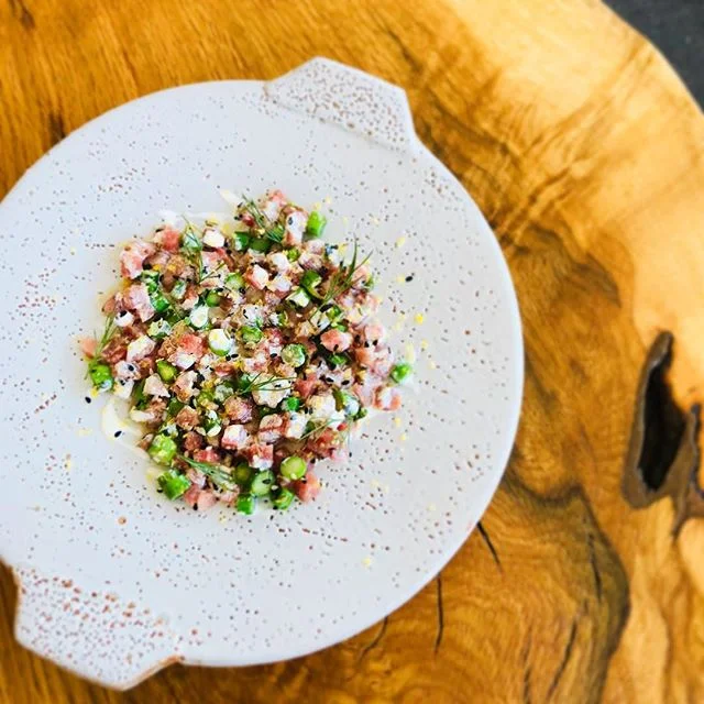 New first course on tonight: @birchrunhills veal tartare with @greenmeadowfarmpa grilled asparagus, mustard, everything spice & @lostbreadco caraway rye toast on gorgeous @joesingewaldpottery plates.