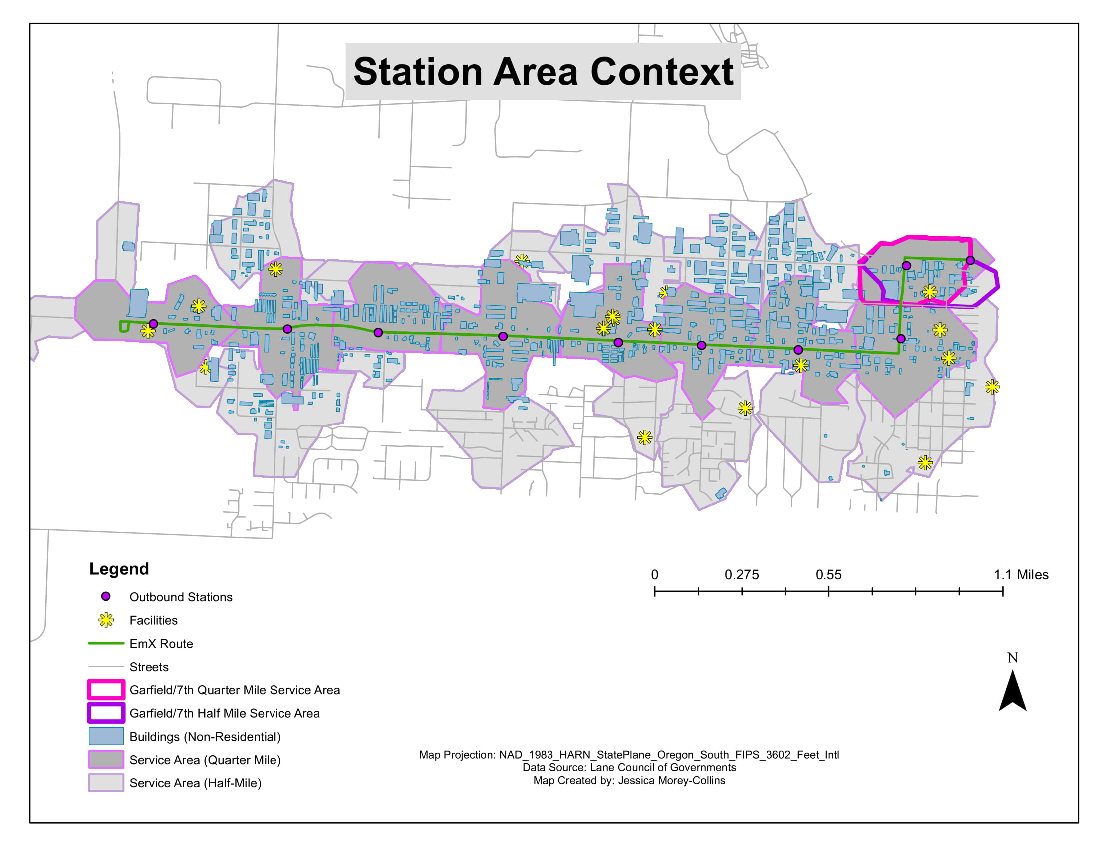 Site context for environmental analysis of a new public transportation line in Eugene, Oregon.
