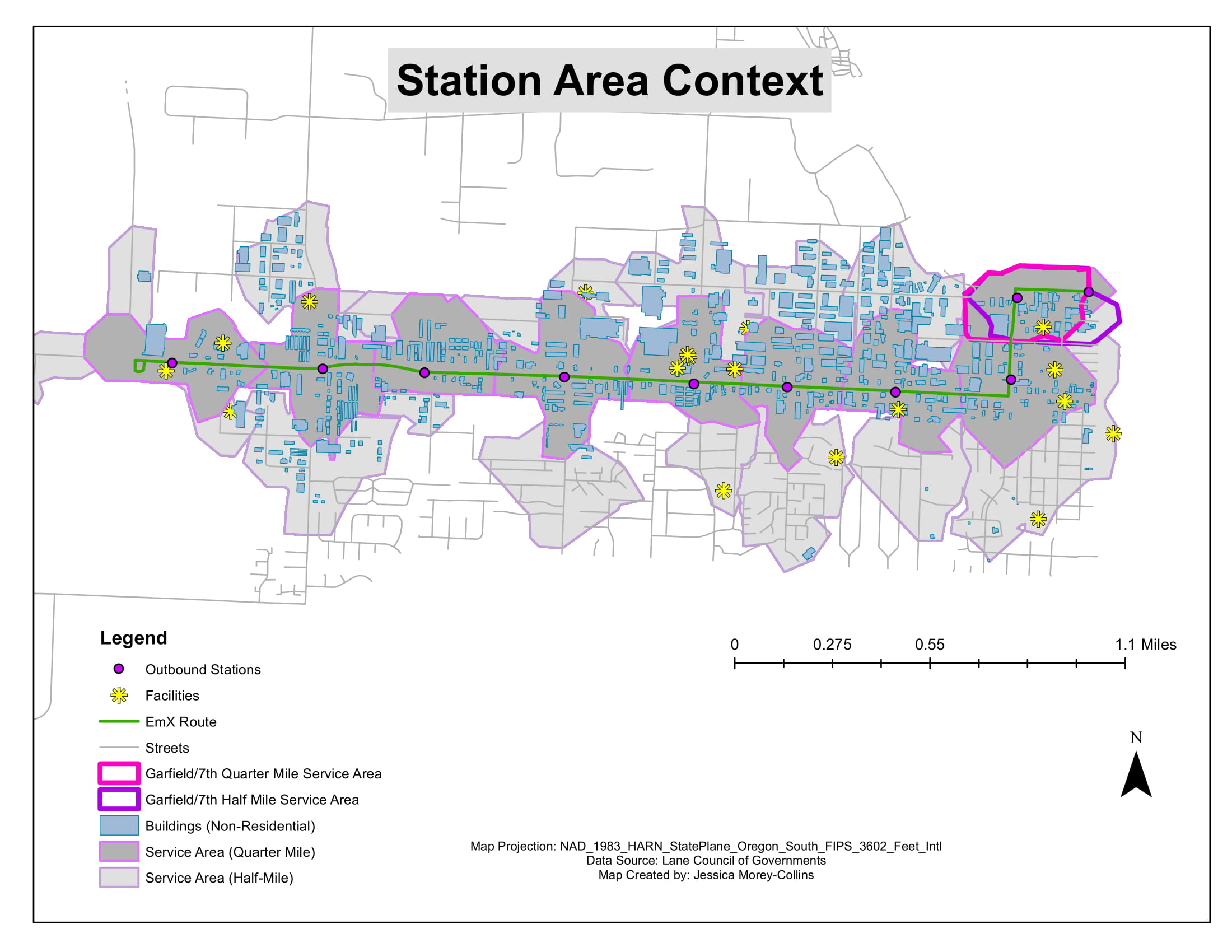  Site context for environmental analysis of a new public transportation line in Eugene, Oregon.  