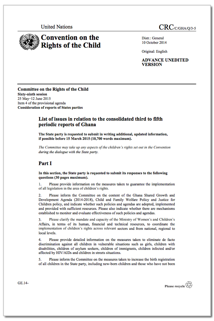 Ghana: CRC List of issues, CRC/C/GHA/Q/3-5, para. 14, 10 October 2014