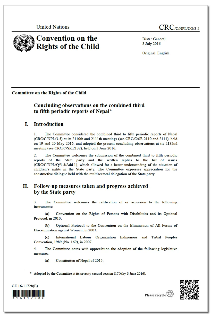 Nepal: CRC Concluding observations, CRC/C/NPL/CO/3-5, paras 57-58, 3 June 2016