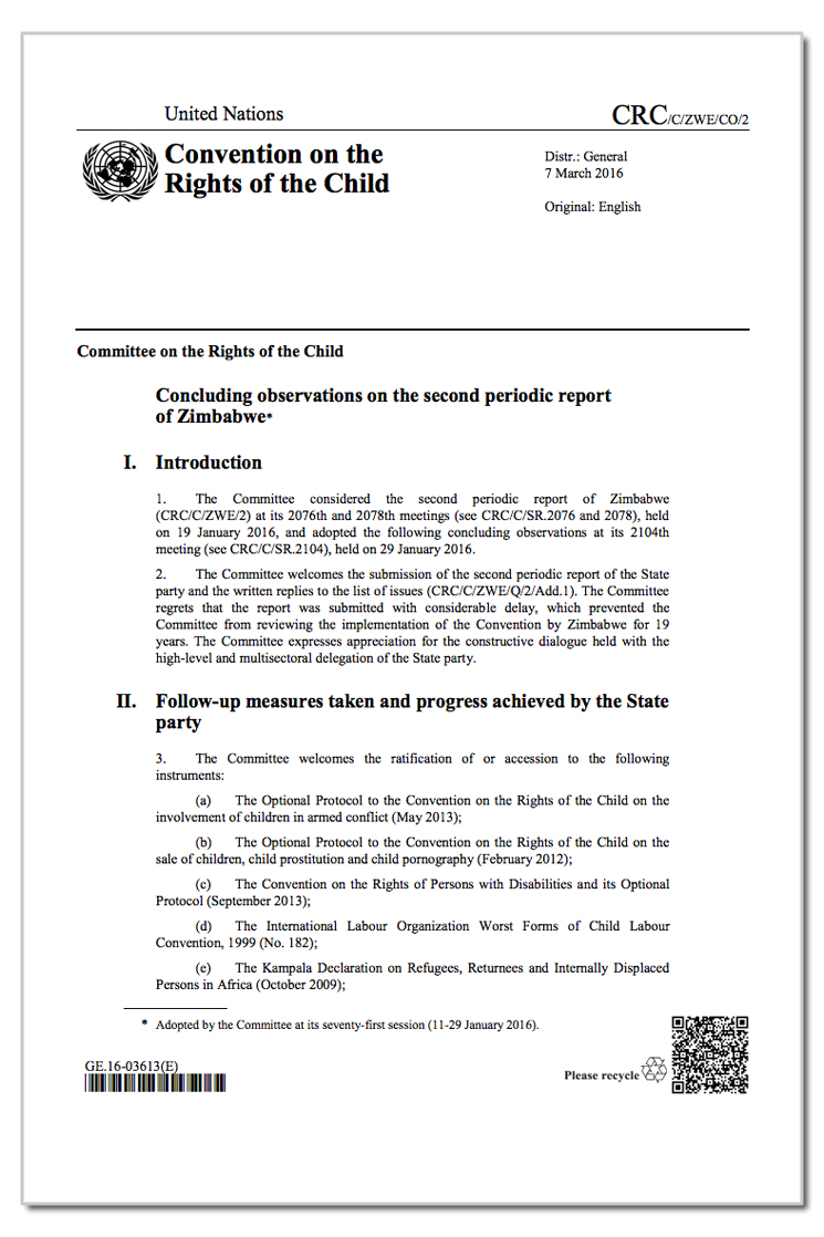 Zimbabwe: CRC, Concluding observations, CRC/C/ZWE/CO/2 , para. 69, 7 March 2016