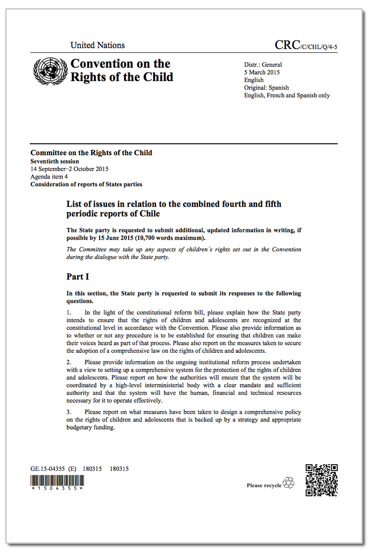 Chile: CRC  List of issues,  CRC/C/CHL/Q/4-5, para. 14, 5 March 2015
