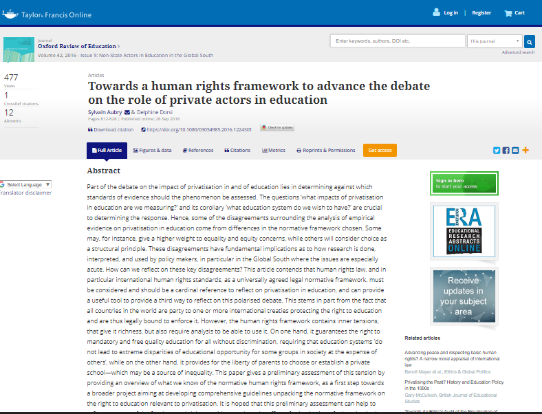 Towards a human rights framework to advance the debate on the role of private actors in education