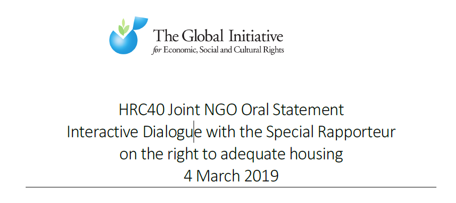 Joint NGO Oral Statement: Special Rapporteur on the right to adequate housing
