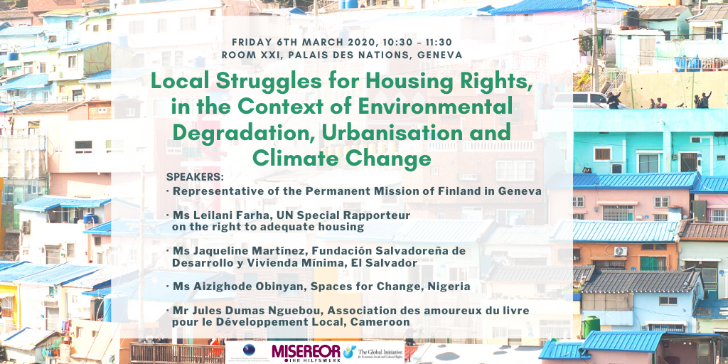 Event: Local struggles for housing rights, in the context of environmental degradation, urbanisation and climate change