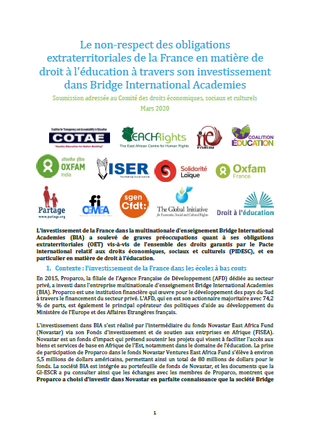 Le non-respect des obligations extraterritoriales de la France en matière de droit à l'éducation à travers son investissement dans Bridge International Academies